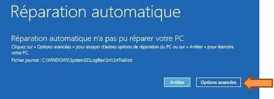 Ecran de réparation Windows 10