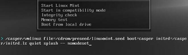 Menu installation Linux Mint